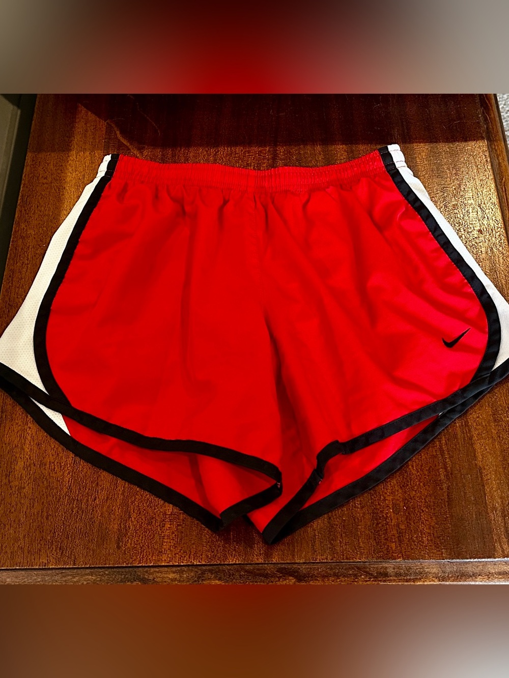 Nike Dri Fit Red Girls Athletic Shorts with Black & White Trim